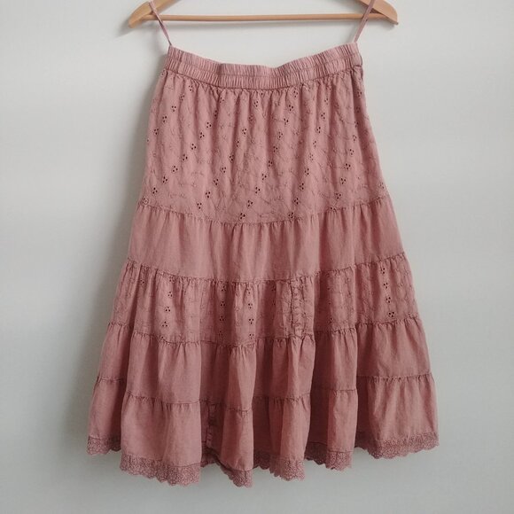 Solitaire dusty rose pink tiered eyelet cotton midi skirt approx Small - Picture 7 of 11